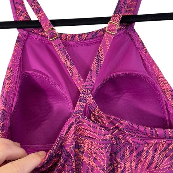 Lands End High Neck Swim Dress One Piece Swimsuit Violet Rose 10 - Picture 10 of 11